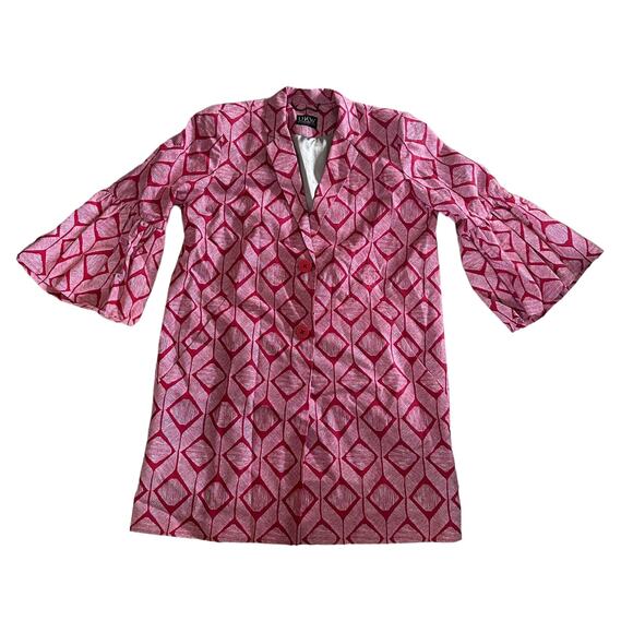 Urban Karma Wear NWT Sz L Red White Batik Print Coat Lined Designer Rare Flutter - Picture 1 of 14